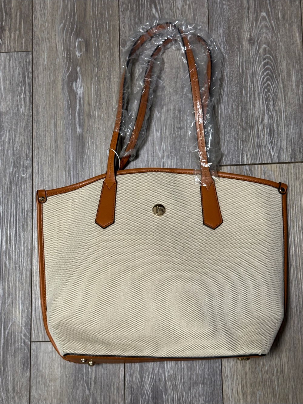 Canvas Tote Bag with Tan Trim by Jessica Moore